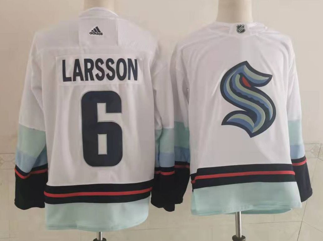 Men's Seattle Kraken Adam Larsson #6 White Blue Home Breakaway Jersey